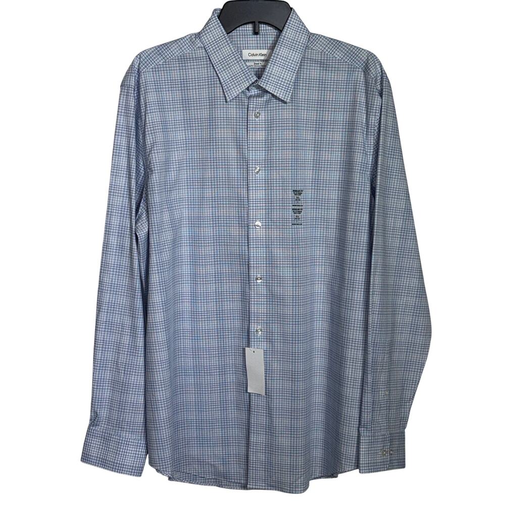 Calvin Klein Steel Men's Reg-Fit Stretch Dress Shirt, Navy/white 16.5 34-35 $85